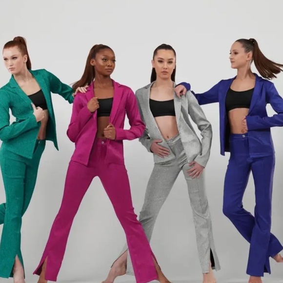 Weissman  Metallic Silver Dance Costume 2-Piece Suit (Blazer & Pants) - Picture 5 of 15